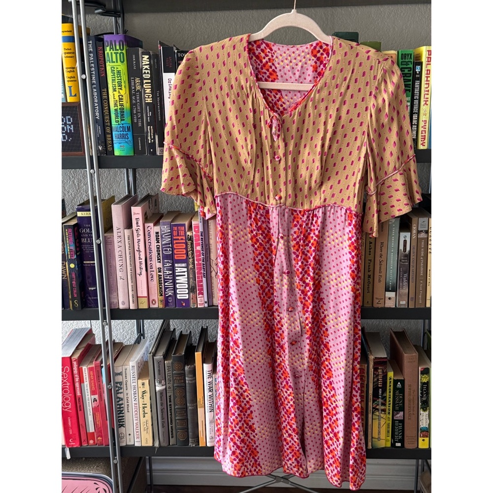 Anna Sui Multicolor Pink Tan and Red Patchwork Dress